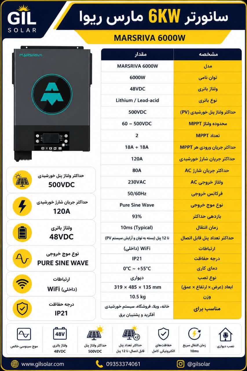 خرید سانورتر ۶ کیلووات مارسریوا مدل Twin تک فاز (Version 3)